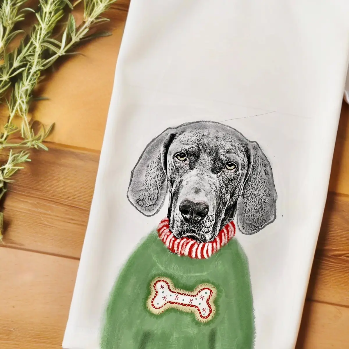 Christmas Sweater Dog Tea Towel