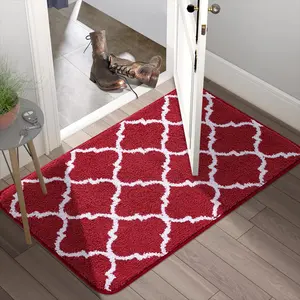 Microfiber Moroccan Trellis Non-Slip Doormat Indoor Mat and Runner for Entry, Doorway, Bath, Kitchen, High Traffic Areas, 17"x24", Red outdoor  mat kids  rugs