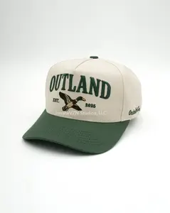 Outlander Series Hat - Premium 5-Panel A-Frame Cap with Curved Brim, Bold Green-and-Cream Colorway, Durable Cotton Twill, Embroidered Emblem