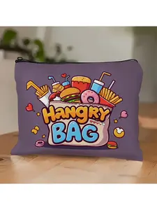 "Hangry Bag" Snack Storage Pouch - Quirky Food-Themed Makeup Bag with Vibrant Fast Food Graphics, Durable Fabric Travel Cosmetic Organizer for Emergency Snacks, Unisex Adult Gift for Foodies, Snack Bag, Playful Design
