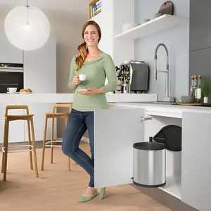 8L Stainless Steel Pull-Out Trash Can, Hidden Cabinet Installation, Odor-Proof Buffer Lid, Space-Saving, Durable for Kitchen and Bathroom, Home Trash Can