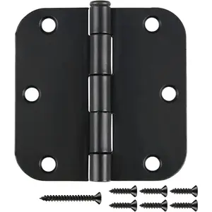 6 Pack Matte Black Interior Door Hinges Round 3.5" x 3.5 Inch 5/8" Radius Heavy-Duty Mat Hinge for Doors Standard Bedroom Work Office Door Hardware Removable Pin,Farm,Shed,Gate,Greenhouse Vent Window