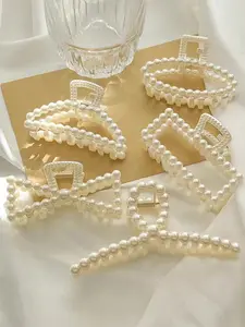 5pcs Faux Pearl Ornament Claw Clips, Elegant & Chic Large Size Hair Claw Hair Clips Accessories For Women Hair Jaw Clip Hair Clamps Hair Clutch Hair Catcher Clip, Synthetic Claw Clip, Hair Clip Set