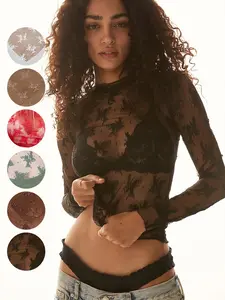 26 Valentine's Day Women's Sexy Sheer Lace Long Sleeve Top, Floral Leopard Pattern, Inner Wear Outerwear, Multi-Color Bottoms, Stylish and Seductive