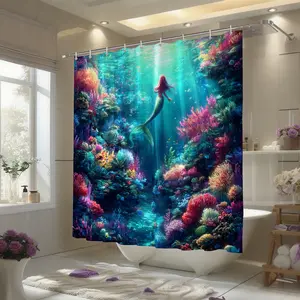 72x72 Inch Waterproof Ocean World Shower Curtain Set, Easy Install Bathroom Accessories, Perfect Gift for Christmas & Holidays