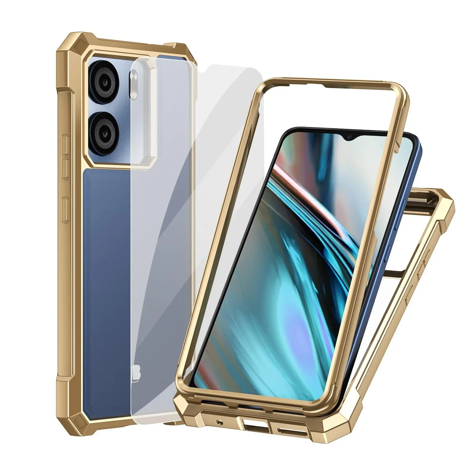 Ailiber for BLU View 5 Case, BLU View5 B160V Clear Phone Case, Transparent [Anti Yellowing], with [Screen Protector], Dual Layer Shockproof Bumper, Silicone Cell Phone Case-Gold