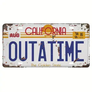 1pc 2D Back to the Future Outatime Movie Prop Metal Vanity License Plate - 30.48x 15.24cm Retro California, Distressed Finish, Vintage Metal Sign, Vintage decor, Country Style Wall Decoration, Suitable for Fans, Theme Parties and Home Decoration