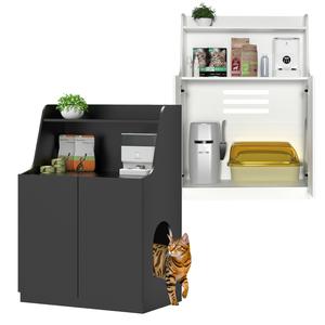 Large Tall Litter Box Enclosure Modern Wooden Furniture for XL Litterbox with Open Shelf as Sideboard Cabinet Classic Design
