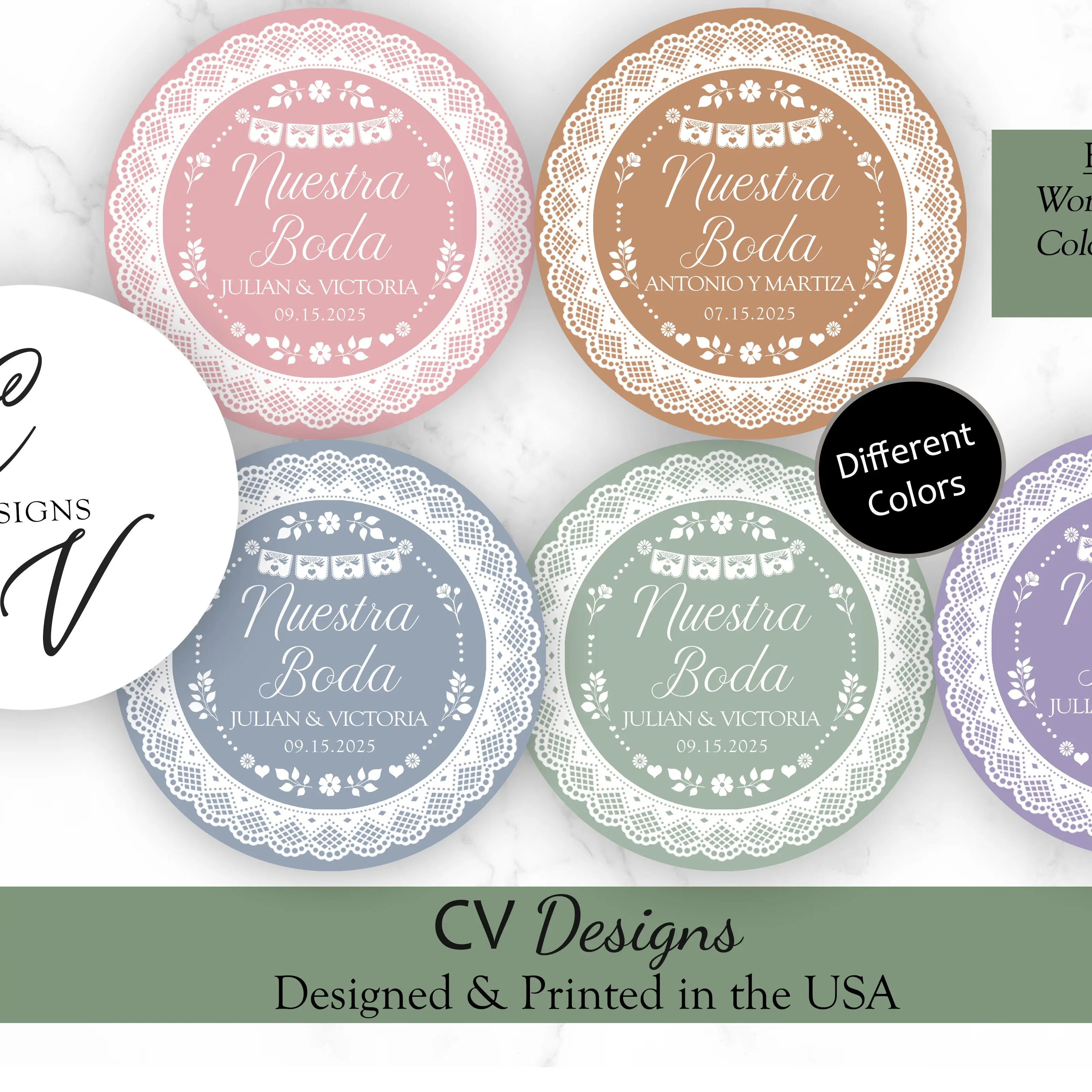 Papel Picado Wedding Stickers 2 Inches or 1.5 inches 100pcs Any Occasion