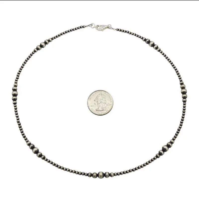 Sterling silver mixed graduated Navajo pearl oxidized bead necklace
