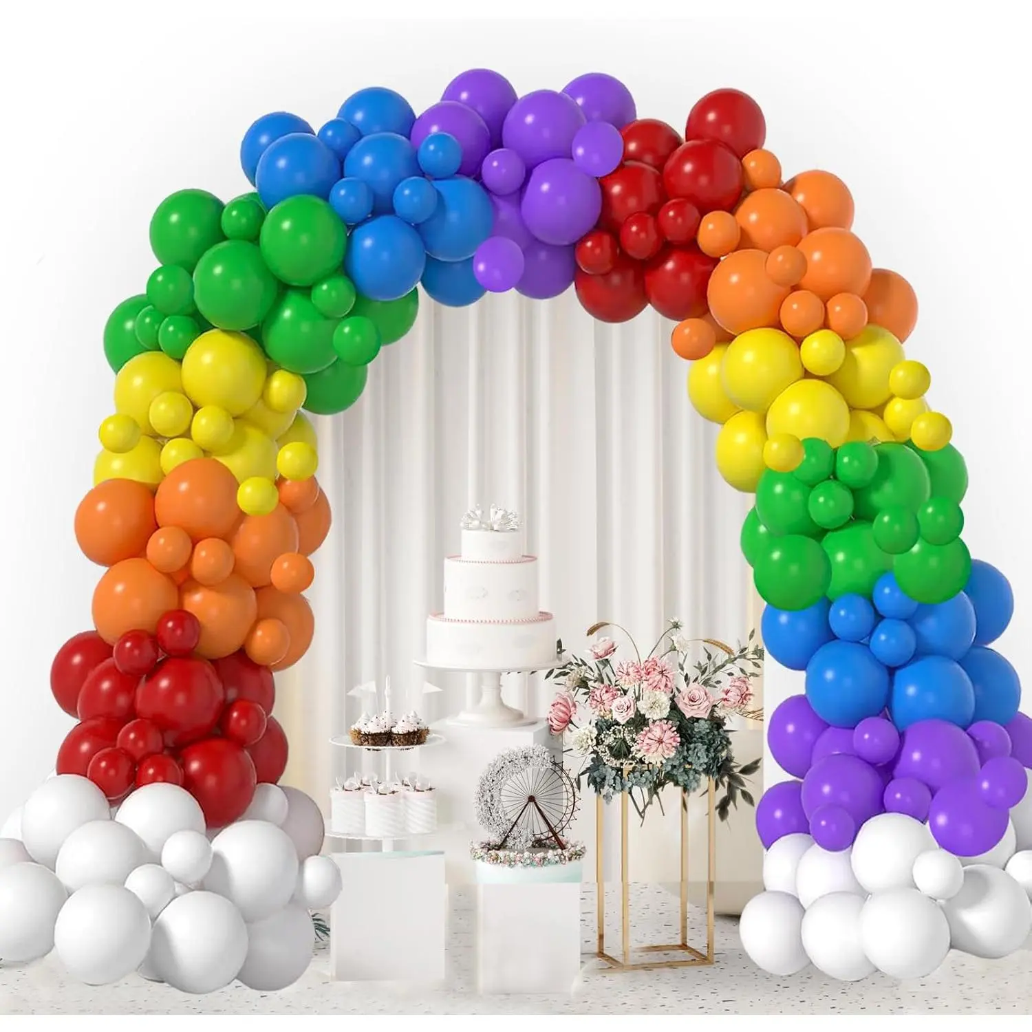 Colorful 164pcs Rainbow Balloon Garland Set - Arch Kit with 7 Assorted Sizes for Birthday Party, Wedding Decorations