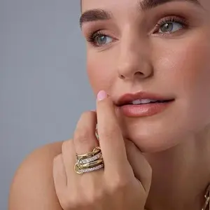 Women's modern and elegant geometric design stackable ring, set with cubic zirconia, 2025 Winter Collection, a beautiful choice of stackable jewelry and gifts.