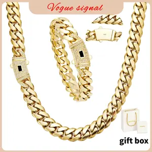 Brilla Contio 14K Gold-Plated Cuban Link Chain & Bracelet Set - New Anti-Tarnish PVD Technology, 316L Stainless Steel Base, Hypoallergenic & Water-Resistant Hip Hop Jewelry (6mm-14mm Sizes), Timeless Shine Gift for Men