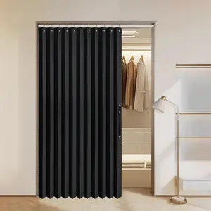 Halloween Accordion Folding Door Curtains for Doorways, Room Divider for Doorway Privacy, Magnetic Curtains for Closet Doors and Laundry Rooms, Black, W52 x L78 inches, 1 Panel