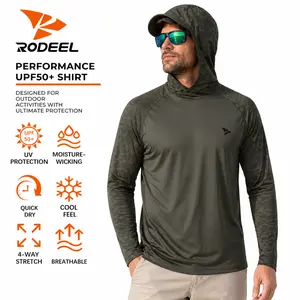【DealsForYouDays】RODEEL 933 Sun Hoodie Shirts w/ Thumbhole Men UPF 50+ UV Protection Long Sleeve Lightweight Quick Dry Moisture Wicking Breathable Stretchy Athletic Activewear for Outdoor Fishing Boating Hiking Construction Roofing Landscaping SummerWins
