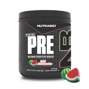 NutraBio STIM-Free PRE Workout – Maximum Strength Pre-Workout for Laser Focus & Extreme Pumps – 10g Citrulline, Beta-Alanine, Electrolytes – 20 Servings, Wild Watermelon