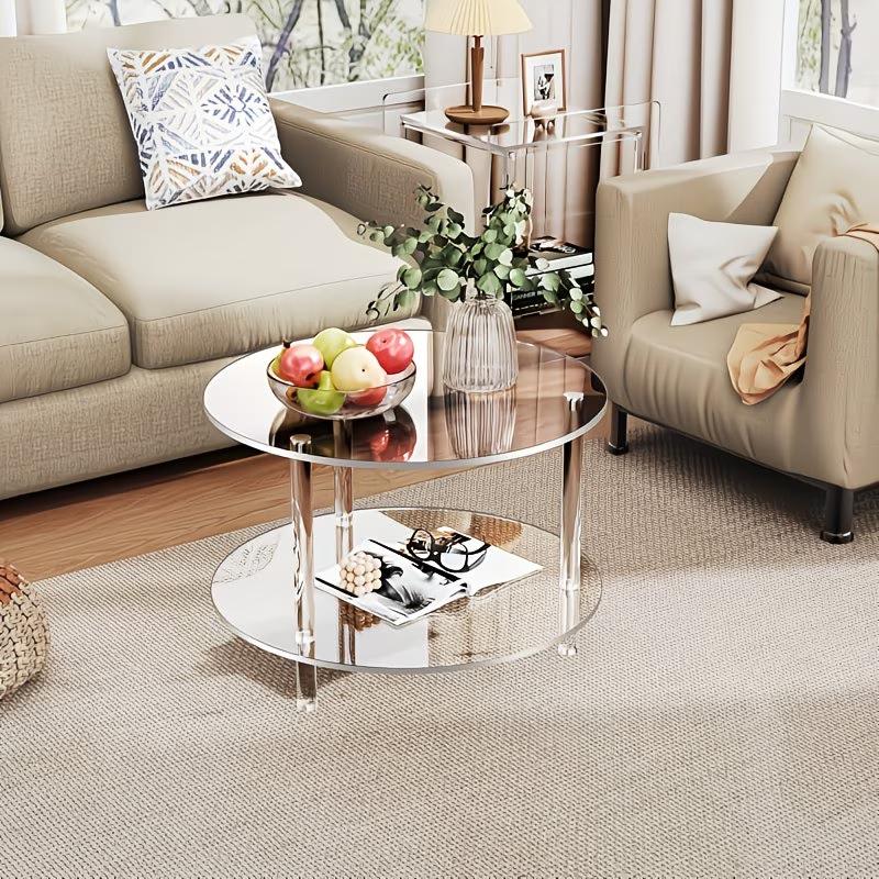 【2Pack 】ADISEN Modern Acrylic Detachable Bedroom Assembly,Modern Clear Acrylic Round Side Table,2 Tier Detachable End Table,13" Wide Drink Table for Small Spaces,Acrylic Coffee Table for Living Room, Bedroom,Study Room Round,Easy Assembly,Clear