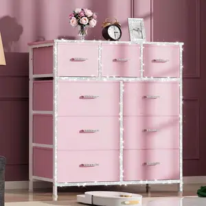 【Prime Day】9 Drawer Dresser for Bedroom, Storage Organizer with 9 Drawers, Chest of Drawers with Fabric Bins, Sturdy Metal Frame, Wood Tabletop for Guest Room, Closet, Entryway, Nursery