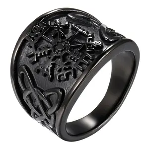 OIDEA Viking Rune Compass Ring for Men - Norse Celtic Anti-Rust Stainless Steel Wide Statement Band, Heavy-Duty Metal Ring, Anti-Rust Steel Rings, Heavy-Duty Metal Rings