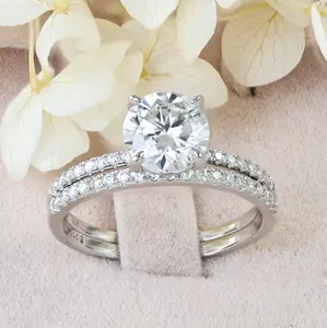 Janefashions 2ct Round Moissanite Engagement Ring Set Wedding Band 925 Sterling Silver Travel Bridal Rings Set M6938M