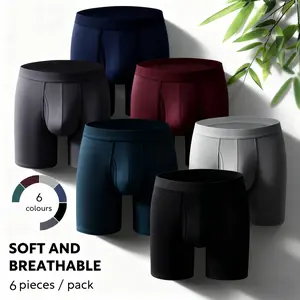 Men's Bamboo Fiber Boxer Briefs Soft Breathable Comfortable Underwear for Daily Wear Casual All Seasons Athletic Sport Youth Elastic Pack of 6 in 6 Colours 95% Bamboo 5% Spandex Menswear