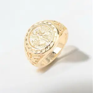 CEJEWELRY Gold Plated Centenario Rings in Size 9 10 11 12 - Elegant Gold Plated Design Ring