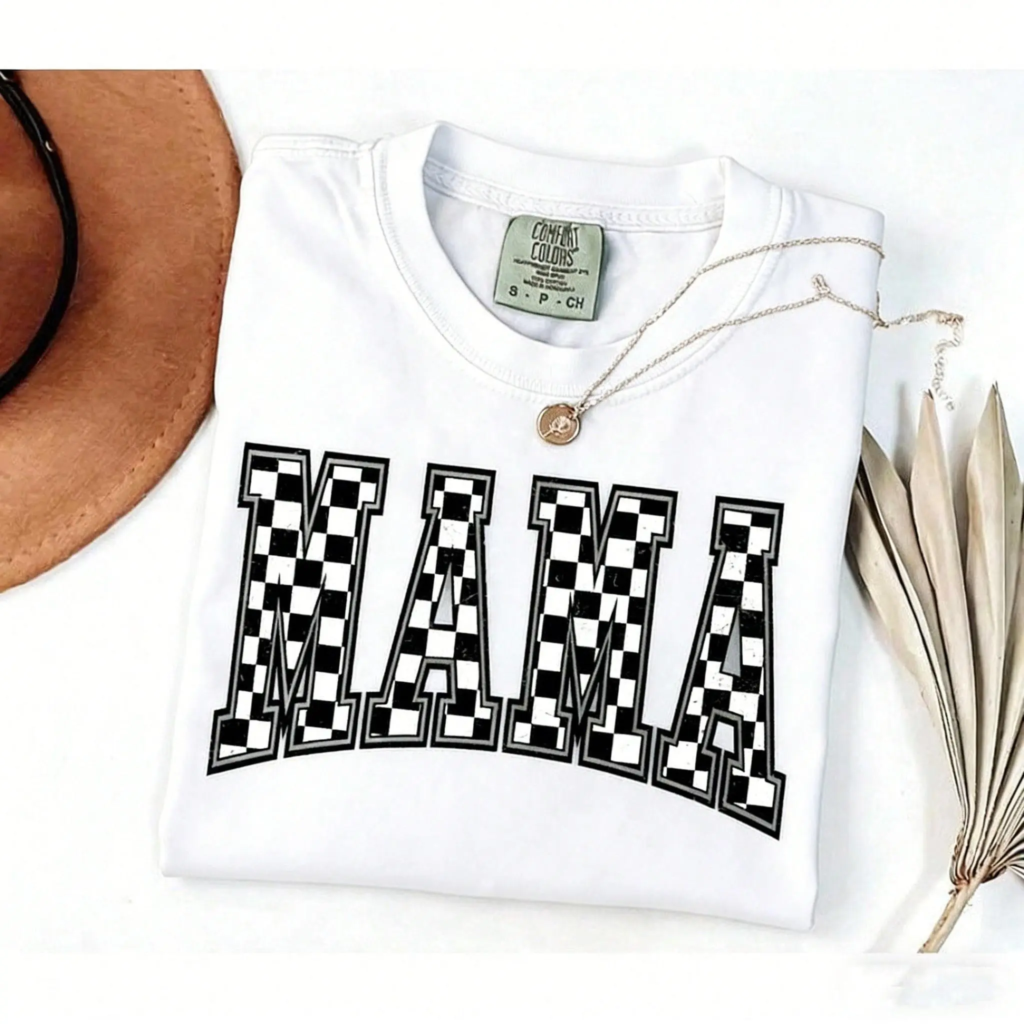 [100% ] Checkered Mama Shirt, Gift For Mom, Retro Mom Shirt, Mother's Day Gift, Vintage Checkered Shirt, Tee, Full Colors, Summer & Fall & Winter Styles Short Sleeve Tops - Unisex Women's & Men's Campus Daily Wear