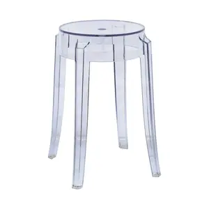 Leisuremod  Averill Modern Plastic Dining Stool with Sturdy Seat & Legs for Kitchen & Dining Room, Clear, Dining Room Chairs, Transparent