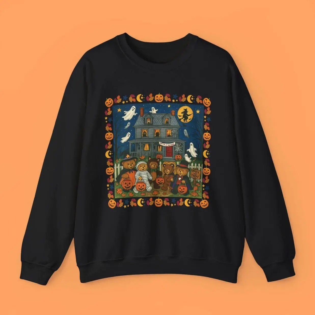 Trick or Treat Bears Haunted House Sweatshirt, Vintage Halloween Crewneck, Retro Spooky Season Sweatshirt, Cozy Fall Halloween Apparel, Cute Autumn Gift for Women & Men
