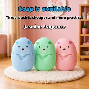 3pcs Portable Hand Soap Tablets, Outdoor Cleaning Sheets, Cute Cartoon Design, Disposable Personal Care, Jasmine Scented Fragrance Hand Soap