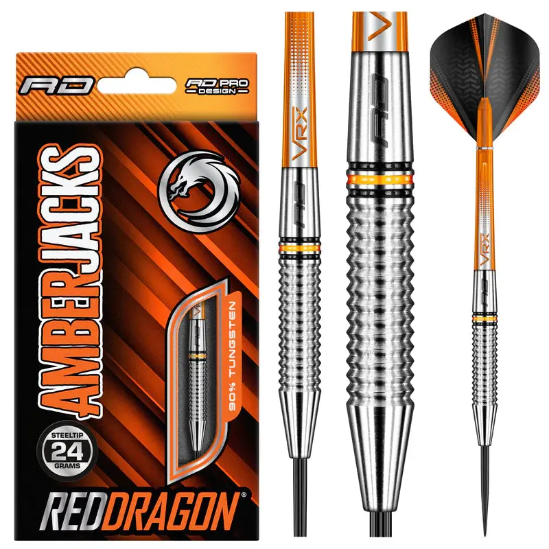 Red Dragon Darts Amberjack 17 Tungsten Shaft Steel Tip Darts, Knurled Grip, Precision Cuts, Shaft Steel Darts