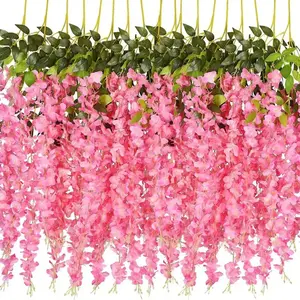 12pcs Artificial Fake Wisteria Vine Hanging Garland Diy Flower Decor Home Party Wedding Decor