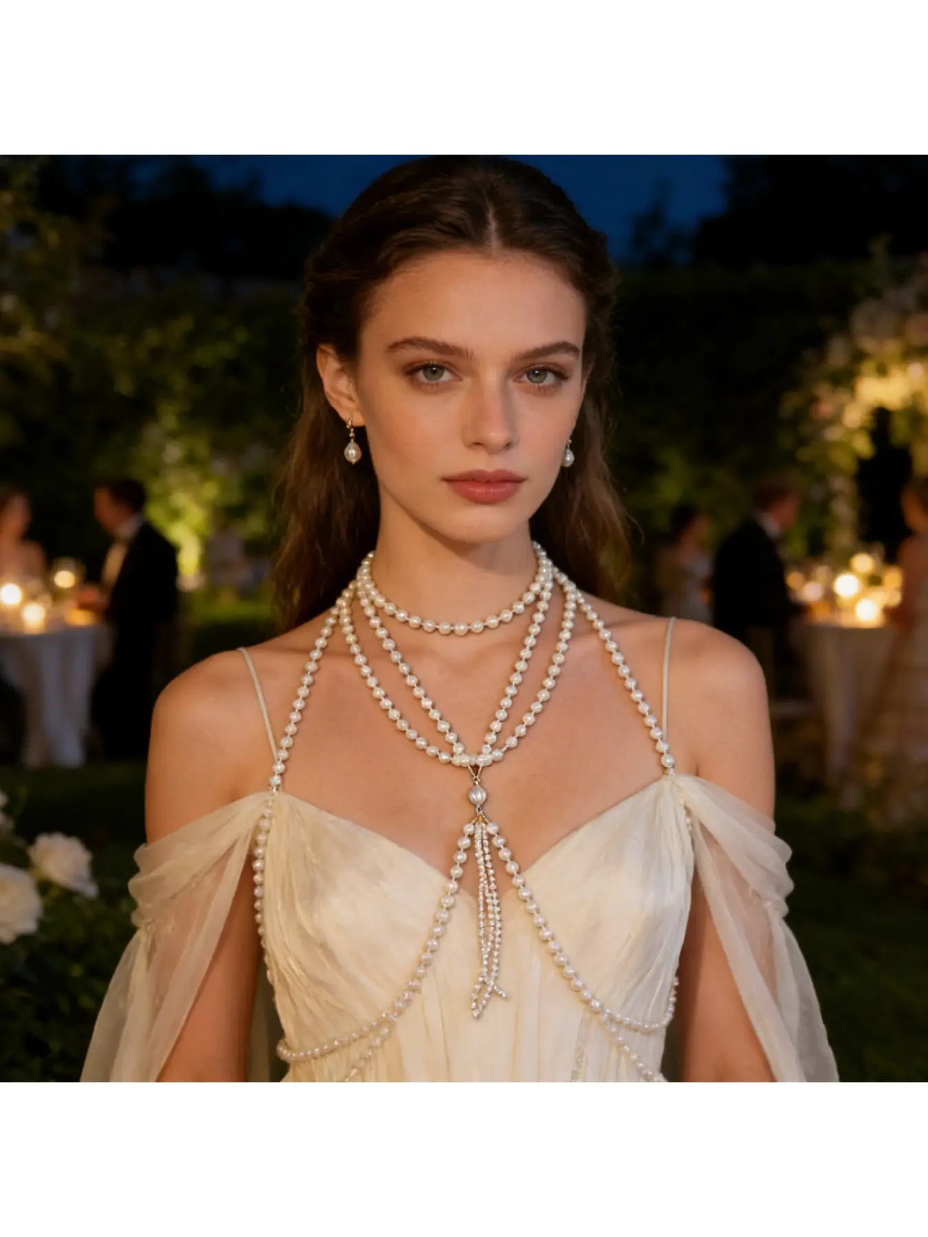 Fashionable and elegant imitation pearl body chain, versatile for daily wear or banquets, simple chest chain, Body Jewelry
