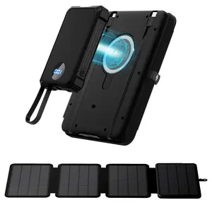 10000mAh Solar Power Bank, Detachable Solar Panel, 14W Foldable, Magnetic Charging, 5 Port Fast Charging, IPX5 Waterproof, Works Separately for Phones/Tablets, Camping Outdoor