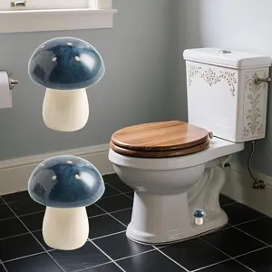 Ceramic Toilet Bolt Covers Decorative, Toilet Screw Cover Caps, Toilet Caps for Bottom of Toilet, Cute Mushroom Toilet Bolt Caps, Set of 2 Toilet Bowl Bolt Covers Floor, Bathroom Decor (Blue)