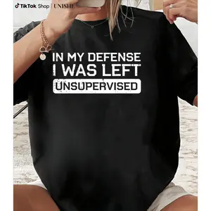Men’s Summer Graphic T-Shirt – Fun 'Left Unsupervised' Saying, Soft Fabric Short Sleeve