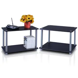 TURN-N-TUBE 2-Tier Shelves/End Table Set Set of 2 in Black/Grey with 2-tier storage, perfect for bedroom, living room, or apartment use
