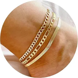 Tewiky Anklet Bracelets, Cuban Link Anklets Set, Layered Anklets for Women, Waterproof Jewelry Gift For Mother‘s day