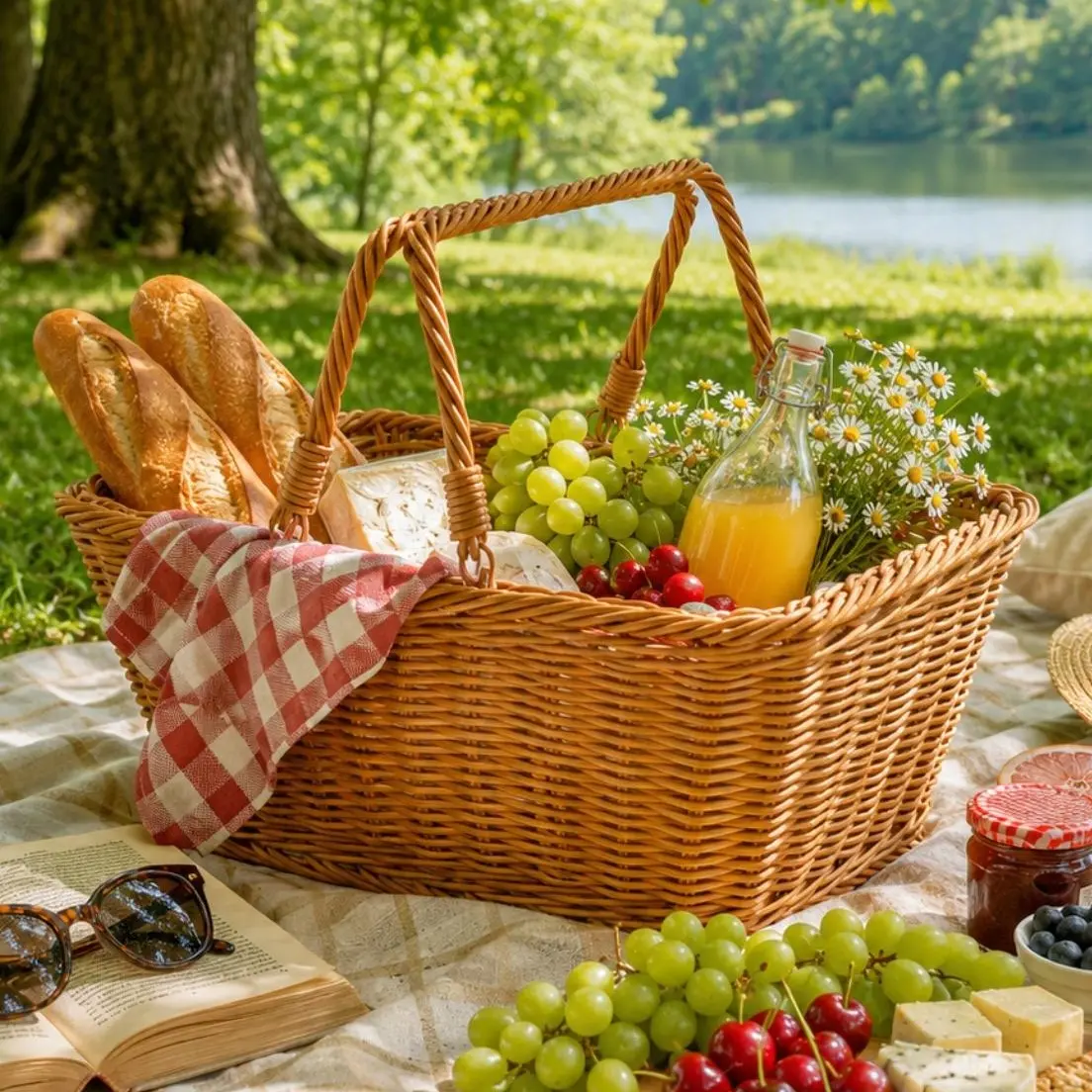 PP Plastic Rattan Look Trapezoid Basket with Handles, Flexible Home Kitchen Shelf Organizer, Easy-Clean Fruit Snack Serving Decor Piece