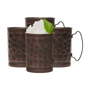 Libbey 14 Ounce Moscow Mule Mugs with Handle, Hammered Finish Moscow Mule Cups Set of 4 , Copper Cups for Drinking Iced tea, Water and More