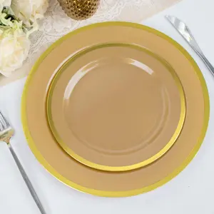10-Pack Plastic Round Appetizer Plates 7" Gold - Classy Disposable Salad Plates for Weddings & Celebrations