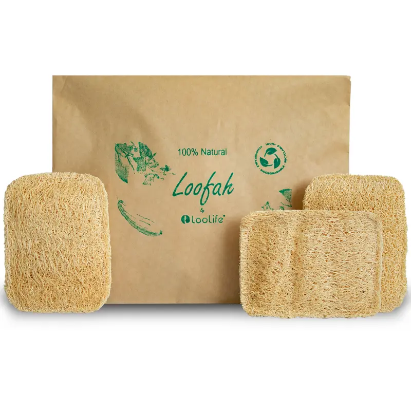 Natural Loofah Kitchen Sponge (3 Pack) - Natural Sponges for Dishes - Eco Friendly and Compostable Sponges - Plant Based Kitchen Dish Biodegradable Sponge