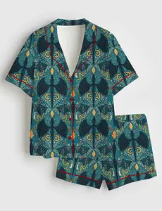 Women’s Maximalist Folk Dragons And Enchanted Forest Friends Short Sleeve Silky Satin Pajama Set