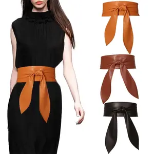 3 Pack Women Obi Belt Wide Waist Belt Fashion PU Leather Wide Waistband Knotted Belt for Dress