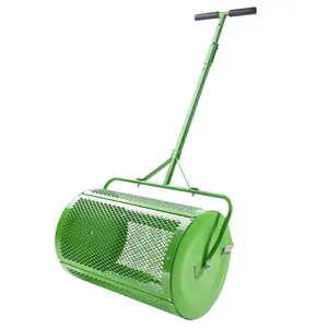 VEVOR Compost Spreader and Peat Moss Spreader,  24" Push/Tow-Behind Roller Lawn Spreader with Height Adjustable T Shaped Handle, Steel Mesh Basket Garden Spreader for Spreading Manure Topsoi