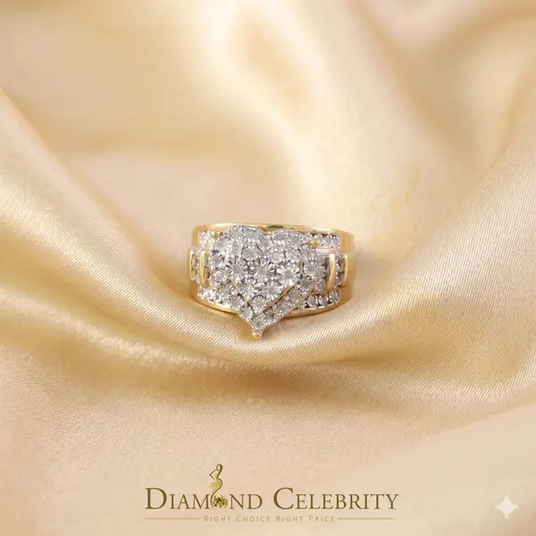 DiamondCelebritees Real Diamond 0.33ct Cindarella 925 Yellow Silver Women Engagement Heart Ring SZ7