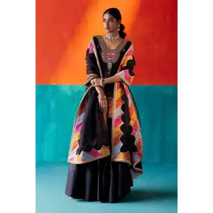 Black embroidery kurta and sharara set
