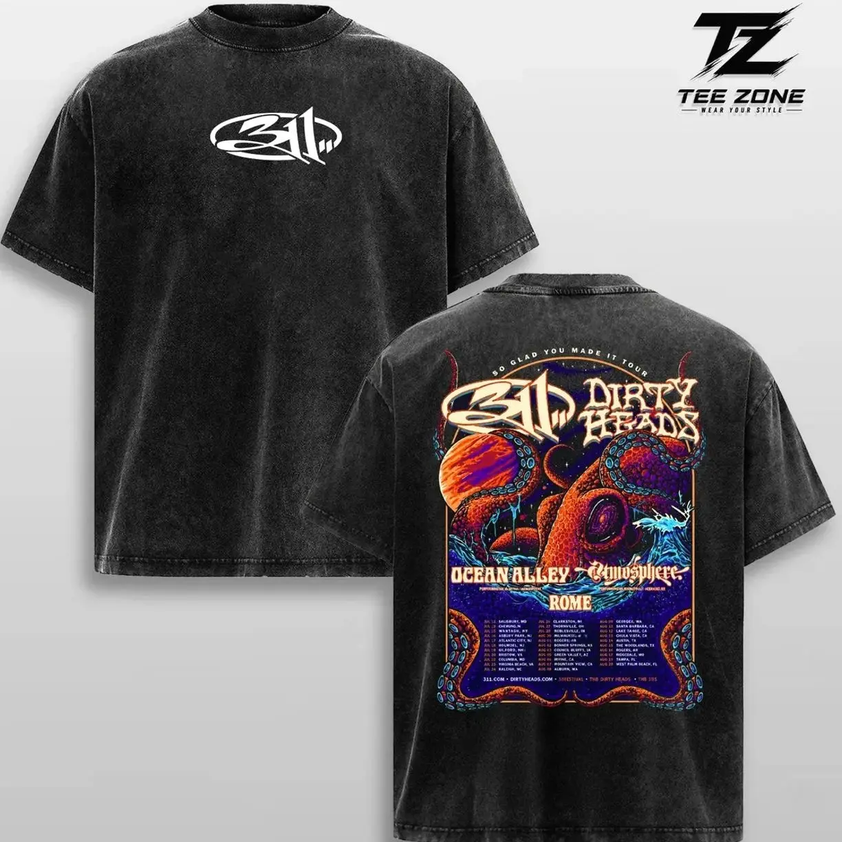 311 Dirty Heads Tour T-Shirt Washed – Psychedelic Octopus Graphic Shirt, Two Sided Band Shirt, Concert Gift for Men 5UO