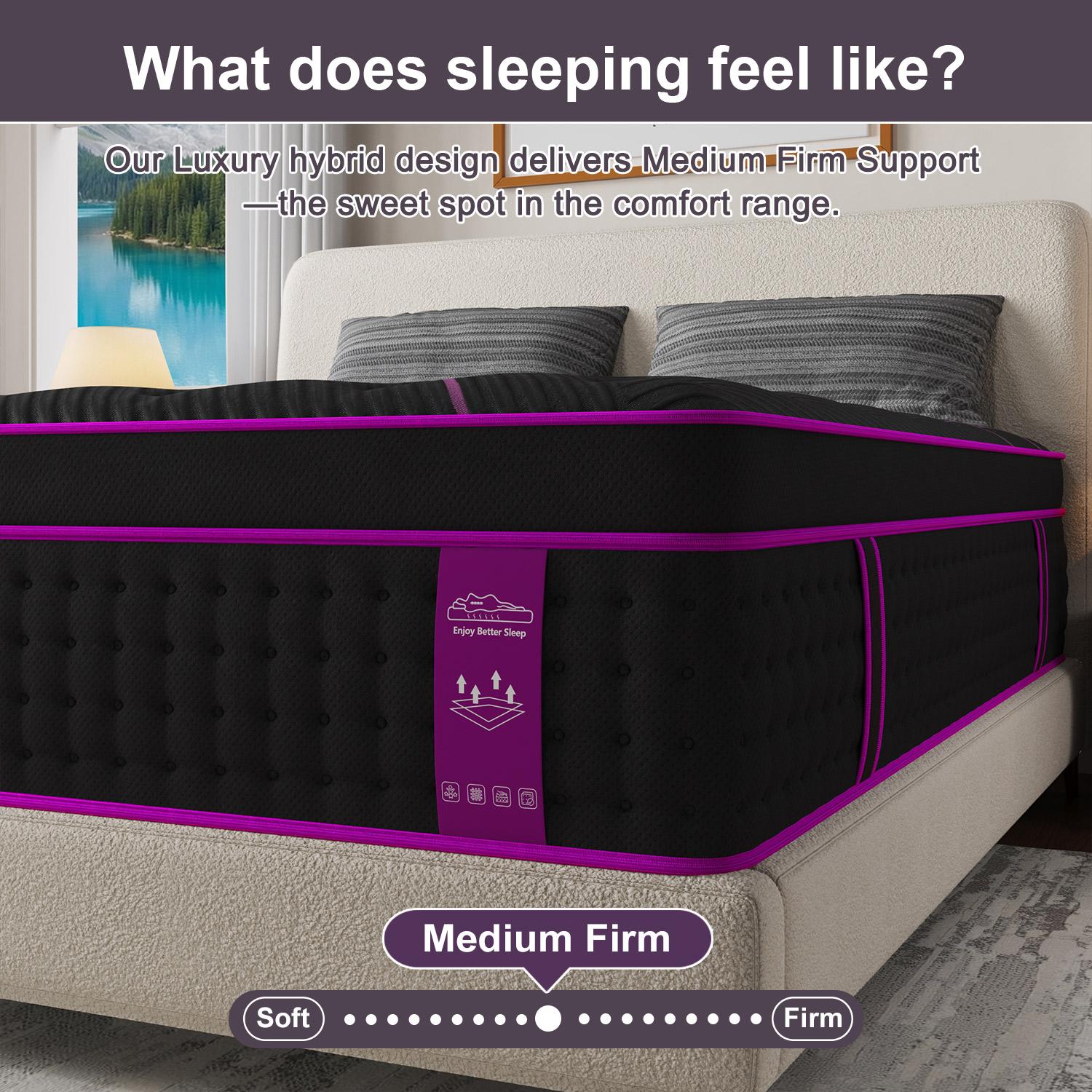 12"14" Gel Memory Foam Hybrid Pocket Spring Twin Full Queen King Mattress In A Box, Euro Top Mattresses Medium Firm For Motion Isolation, Edge Support