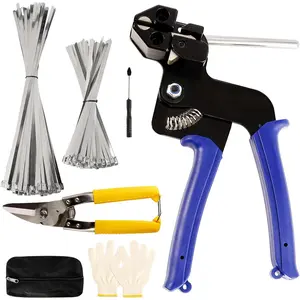 Heavy Steel Zip Ties Tool, Stainless Steel  Ties  Kit, Metal Zip Ties Tool, Duty Outdoor Adjustable Fastening  Tie Tool Sets with 200 count Self-Locking Metal Steel Wire Ties (Two Size)